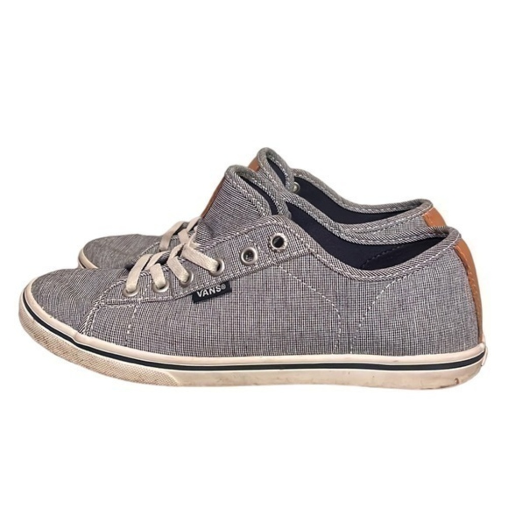 VANS Women’s Blue Pinstripe Low Size 6.5 Leather Logo TB4R Canvas Sneakers